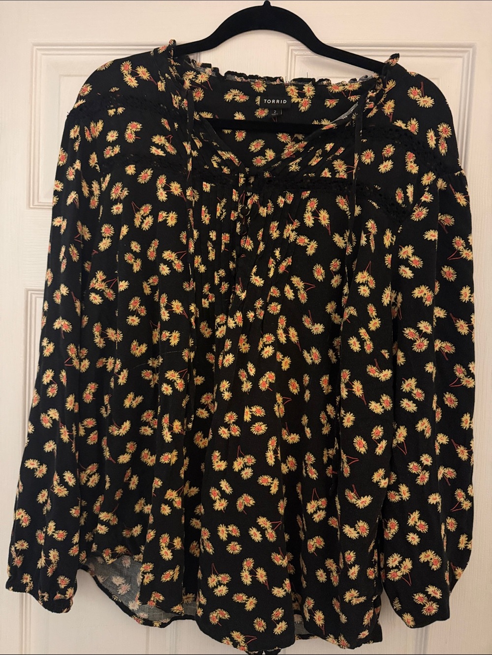 torrid Black Floral Peasant Tunic with Yellow and Orange Accents